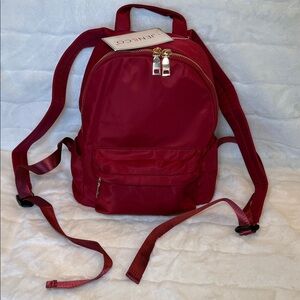 Jen & Co Wine Nylon Backpack with Gold Accents. Purse or kid size. 12x11x5 NWT